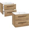 Deftrans - Lavabo con mobiletto da 60 cm di larghezza, set con due cassetti, lavabo con base sospesa in colore rovere - mobiletto lavabo con lavandino - Dimensioni: 50 x 60 x 45,6 cm