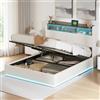 MIOOSUT Letto Matrimoniale 140 x 190 Con Rete LED E USB, Letti Baule Con Contenitore E Testiera, Adolescenti, Adulto, Senza Materasso, Bianco