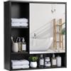 COSTWAY Mobile Bagno con Specchio, Specchio Bagno Contenitore con Porta Singola e 3 Ripiani Aperti, Mobiletto Salvaspazio in Legno per Lavanderia e Ingresso, 56 x 16 x 61 cm (Nero)
