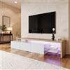 MISNODE Mobile TV 200 cm, Moderno Mobili TV con LED e Ripiano in Vetro, Pannello Porta TV, Panca TV Moderna in Legno con 3 Armadietti, Armadio Basso Soggiorno per Interni, Bianco