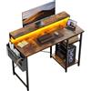 SOLAVERO Scrivania, 100 x 48 cm Scrivania Computer Piccola con Supporto per Monitor, tavolo gaming con Borsa Portaoggetti, Scaffali Regolabili, per Ufficio Domestico, Studio e Gioco, Marrone