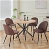 GrandCA HOME Set Tavolo e Sedie da Pranzo, Tavolo Rotondo da 100 cm e 4 Sedie in Velluto Nordico, Adatto a Soggiorno, Sala da Pranzo e Cucina (Venatura del Legno Chiaro + Marrone)