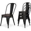 Kosmi - Conjunto de 4 cadeiras de metal preto e de madeira de estilo industrial em metal preto mate e assento em madeira escura
