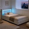 BRILVERDE Letto singolo 90x200 con Contenitore, Letto imbottito con luce LED/USB, Poltrona letto con Testiera, con Rete a Doghe, Velluto (Beige, 90 x 200 cm)