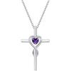 FANCIME Croce Ciondolo Collana Infinito Cuore per Donna in Argento 925 con Ametista Naturale - Catena Lunghezza: 40 + 5 cm