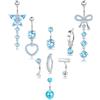 Milacolato 9Pezzi Piercing Ombelico Acciaio Chirurgico 14G Set Piercing Ombelico Anello Pendente Clicker Cuore Farfalla Zirconi Cubici Navel Piercings per Donna-S-Blu