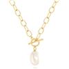 Aobei Pearl Collana per donne con perle di acqua dolce barocche, bracciale a perle con charm a clip in oro placcato 18K, regalo di gioielleria con catena a link a clip.