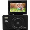 BMKGODN fotocamera, Vlog Cam WiFi con zoom ottico 18X, schermo da 3 pollici orientabile a 190 gradi e doppio obiettivo anteriore posteriore(Black 4K 64MP)