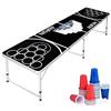 Aufun Set da Beer Pong con 100 bicchieri (50 rossi e 50 blu), 5 palline, tavolo da ping pong regolabile in altezza in alluminio e MDF, classico gioco per feste, nero