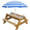 K LUCKIDS Kids - Tavolo da picnic 3 in 1 per attività in legno, per esterni, trasformabile con ombrello, 2 scatole da gioco, parte superiore rimovibile, per esterni (naturale/blue)