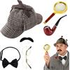 PLLYPE Set Di Accessori Per Costume Da Detective, 7 Pezzi Accessori Per Costume Da Sherlock Holmes Con Cappello Da Detective, Oggetti Di Scena Per Cosplay Da Detective Per Adulti