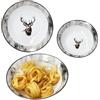 MamboCat Alois - Set di 3 piatti da portata da 650 ml, 1 l e 1,3 l, in porcellana bianca con decorazione di cervo e effetto legno, per patate, gnocchi, verdure, dessert, zuppa e così via.