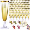 Turiueba 50 Calici Plastica Flute Bicchieri Spumante Vino Rigida Lavabili e Riutilizzabili Champagne Usa e Getta 160ml da Festa Brindisi per Prosecco + 5 Cannoni per Coriandoli Disposable Glasses Trasparenti