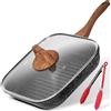 ESLITE LIFE Padella Antiaderente da 28 cm con Coperchio per Cucinare in Casa, Versatile Padella Quadrata Grande a Induzione per Grigliare Bistecche per Fornelli, Senza PTFE e PFOA, Nero