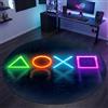 Teppich-Traum Tappeto rotondo XXL sala giochi soggiorno sala giovani ottica LED configurazione gamer facile da curare lavabile resistente nei nero e neon 200 cm rotondo