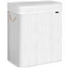 SONGMICS Cesto Portabiancheria, 100 L, Cesta Biancheria a 2 Scomparti in Bambù, Coperchio, Maniglie, Pieghevole, Sacco Rimovibile e Lavabile in Lavatrice, Lavanderia, Casa, Bagno, Bianco LCB64WT