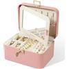 KAMIER Scatole di gioielli per le donne,2 strati PU Leather Travel Jewelry Box,Grande capacità,Doppia serratura e grande specchio,Ganci per collana nascosti,Divisori rimovibili,Confezione regalo