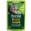 Generico MONGE Gatto Natural Super Premium Bwild Grain Free Formula Gatto Sterilizzato Cinghiale e ortaggi | alimento umido completo per gatti sterilizzati, Made in Italy, 12 bustine da 85 grammi.