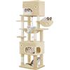 Hzuaneri Tiragraffi per Gatti, Albero per Gatti Multistrato da 178 cm con Grande Piattaforma, 2 Grotte, 7 Pali in Sisal, Pompon, Cesta, Amaca, Beige MS17818YL