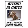 MAURIX Cartello Attenti al Gatto Personalizzato 18x25cm, Made in Italy - Targhetta Personalizzabile con Foto, Cartello in Forex Rigido 3mm - Protezione UV e Colori Vividi (HA GLI ARTIGLI MOLTO AFFILATI)