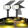 Quntis 26+1 LEDs Faretti Solari da Giardino Bianco Caldo, Faretto LED da Esterno Solare con 2 Lenti, 3 Modes Luci Esterno Solari Lampade per Cortile, Patio, Marciapiede, Prato, Vialetto