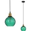 LFsem Lampadario a Sospensione con Sfera in Vetro da 15cm, Lampada a Sospensione a Soffitto Retrò Industriale con Presa E27 in Bronzo (Verde)