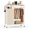 Hokeeper - Armadio appendiabiti tutto in uno con 5 cassetti, armadio mobile con ruote, asta per vestiti e ripiani aperti per camera da letto, lavanderia - Beige