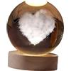 perfk Luce notturna a LED con sfera di vetro 3D con base in legno a LED Lampada da tavolo con display a forma di cuore Decorativa bianca calda per bambini, Diametro 6 cm