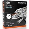Eurocali Striscia LED 1 metro Rigida con profilo in alluminio copertura trasparente 9W 12V 1000 lumen Luce Fredda 6500K - Plug & Play - Pacco da 5