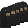 HIKPACKER Copriabiti Antipolvere 5 Pezzi 60 X 100 cm Custodie per Abiti con Trasparenti Finestra,Copertura in Tessuto Antipolvere con Cerniera, Buste Vestiti Armadio, per Abiti,Vestiti,Cappotti, Camicie(Nero)