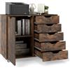 GIANTEX Cassettiera in Legno con 5 Cassetti e Armadietto, 78 x 40 x 65 cm, su Ruote, Ideale per Stampante, per Casa e Ufficio (Marrone)