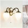 Licht-Erlebnisse Lampada da parete classica con interruttore a strappo Applique in stile liberty 2 fiamme bronzo Applique E14 L:36 cm Applique camera da letto classica