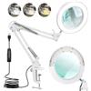 HOUSN Lampada con Lente di Ingrandimento LED 10X, Lampada Lente LED con 3 Modalità di Colore e Luminosità Regolabile, Braccio Orientabile e Morsetto in Alluminio per Lettura Lavori di Precisione, Bianco