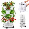 Relaxdays Torre Piante, Giardino Verticale impilabile con rotelle, Bianco | 66x33 cm, torre fragole 5 piani, PP