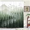 Accnicc Set di tende da doccia verde nebbioso foresta ombre verde salvia bianco tessuto impermeabile tende da doccia natura albero montagna bosco decorativo bagno tenda decorazione (72 '' × 72 '',