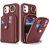 SailorTech Custodia per telefono per iPhone 11 Supporto ad anello con cerniera per carta di credito, iPhone 11 Custodia in pelle Portafoglio con portacarte per donne-Borgogna