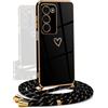 YAMCCCSE Cover per Samsung Galaxy S10 Lite con Collana Amore Cuore Custodia per Silicone Sottile Laccio Tracolla Case con Protezione Fotocamera Dorata Placcatura Cornice Paraurti, Nero