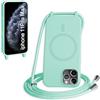 FMPCUON FNPCUON Cover Magnetica Silicone per iPhone 11 Pro Max con Cordino,Compatibile con MagSafe,Custodia con Laccio Collana Tracolla Collo Sottile TPU Antiurto Protettiva Case con Corda.Menta verde