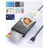 ROCKETEK Lettore di schede intelligenti USB con NFC,Lettore di schede intelligenti Lettore DOD compatibile con PC Windows 10 11 Linux per carta d'identità e carta di credito, cavo da 95 cm
