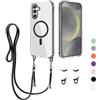 Beajew Cover Magnetica per Samsung Galaxy S24 Plus con Regolabile Rimovibile Corda da Collo Catena Collana [Compatibile con MagSafe] Clear Case con Cellulare per Galaxy S24 Plus, Nero