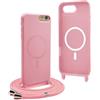 YFSYLL Magnetica Cover per iPhone SE (2022/2020) / iPhone 8/7 con Cordino,Compatibile con MagSafe,Silicone Case con Regolabile Cordino da Collo Nylon Catena Collana Tracolla - Pink