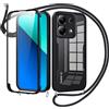 Jrkvniv Cover per Xiaomi Redmi Note 13 5G con Cordino,360 Gradi Trasparente Custodiacon con Protezione Schermo Integrata,Bumper Rugged Custodia con Regolabile Tracolla Corda Collana per 6.67-Nero