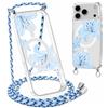 Paovkoi Cover per iPhone 17 Pro Max con Cordino, Fiori Aesthetic Fiore Giglio Butterfly Estate Disegni Trasparente Custodia con Regolabile Tracolla Laccio, Custodie per iPhone 17 Pro Max 6,6'' - Blu