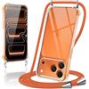 Coiwxmoi Cover per iPhone 17 Pro max con Cordino 6,9,Trasparente Custodia con Laccio Tracolla Corda Catena Cinghia,Ultra Morbido Silicone TPU Antiurto Case per iPhone 17 Pro max, Arancione