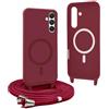 YFSYLL Magnetica Cover per Samsung Galaxy S23 FE con Cordino,Compatibile con MagSafe,Silicone Case con Regolabile Cordino da Collo Nylon Catena Collana Tracolla - Rosso