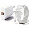 AOKUTDA Caricatore USB C,Presa 25W Ricarica Rapido con Cavo USB C 1,8m for iPhone 17 16 15 14 13 12 11 Pro/Pro Max/Plus,SE XS XR 8 7 6S Plus Mini SE,Samsung Galaxy S25 S24 S23,Spina USBC Alimentatore Muro