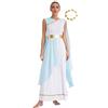 Oyolan Costume greco da donna dea greca vestito con fascia romana costume Halloween carnevale Cosplay festa S-3XL azzurro M