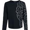 Black Premium by EMP Uomo Maglia Nera a Maniche Lunghe con Grande Ornamento L