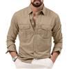 amropi Uomo Camicia da Lavoro con Bottoni Manche Lunghe Cargo Militare Casual Camicie con Tasche Verde Militare, S