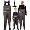 DaddyGoFish Waders bambini e adulti, trampolieri da pesca e da caccia con tasca e gancio per trampolieri